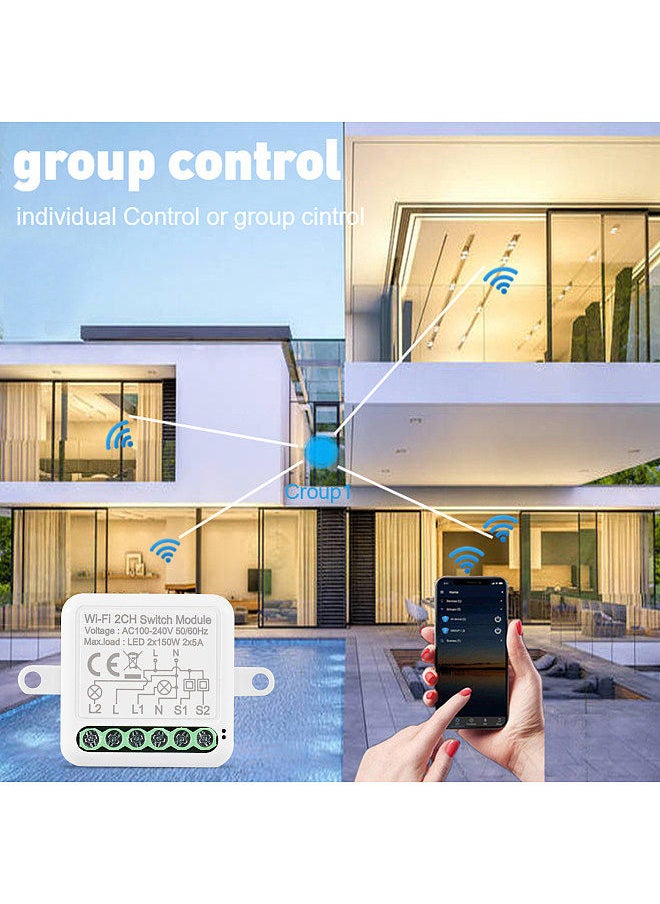 Generic - 2CH WIFI Switch Module Mini Smart Module with Voice Control Mobilephone APP Control Timing Function Compatible with Google Assistant Amazon Alexa LED 300W, 10A - Image 1