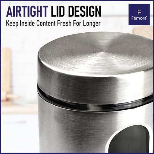 Femora Oval Shape Glass Window Jars | 1000 ML | Set Of 2 |Steel Body See Through Window Jar | 1 Year Warranty | Airtght | Jars for Snacks, Fry Food, Masala, Spice, Pickles, Cookies | Silver - Image 4