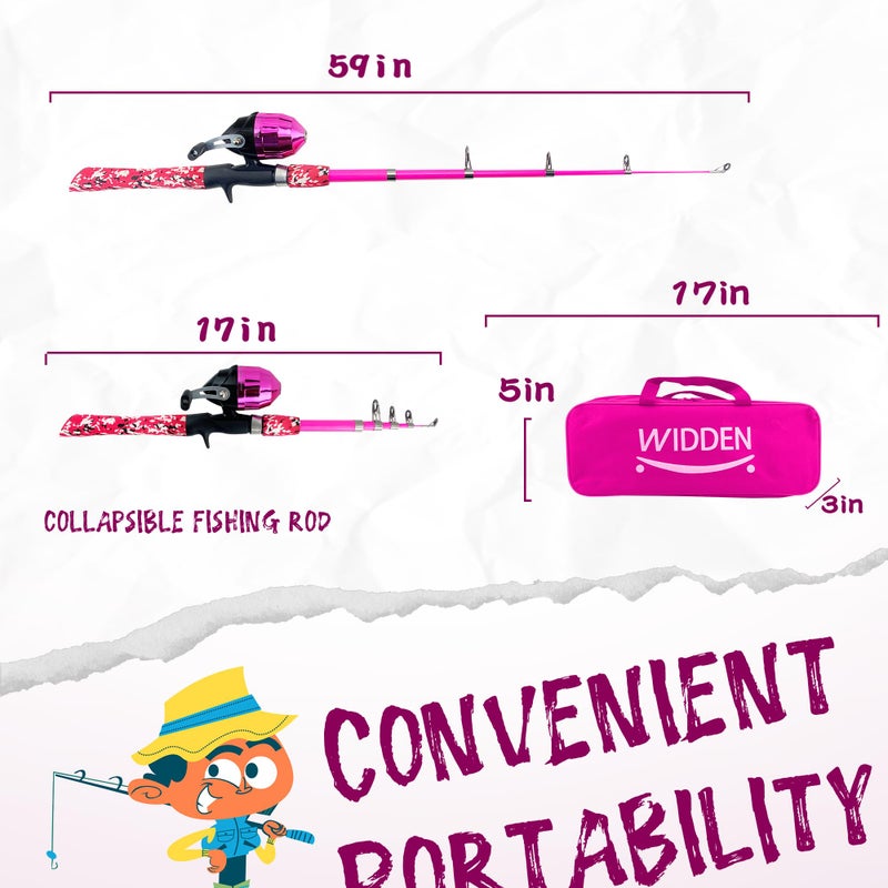 WIDDEN Kids Fishing Pole, Portable Telescopic Kids Fishing Poles for Boys and Girls, Fishing Rod and Reel Combo Kit with Tackle Box, and Fishing Net, Best Fishing Pole for Toddler Youth - Image 2