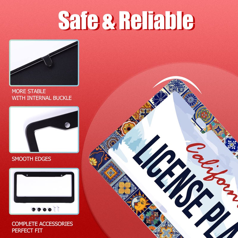 Omw2fyb ã€2Pcsã€‘ Mexican Tiles License Plate Frames Mandala Boho License Plate Frame Car Universal Stainless Steels Accessories Cars Decor with 2 Holes and Screws Fits Standard US Vehicles Size: 12.2 x 6 Inches - Image 2
