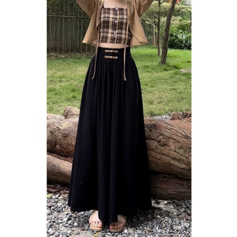 Hanging Wide-leg Pants 2024 Spring Pants Skirt Summer Thin New Chinese Style Buckle National Style Design Loose Casual Trendy Pants Black