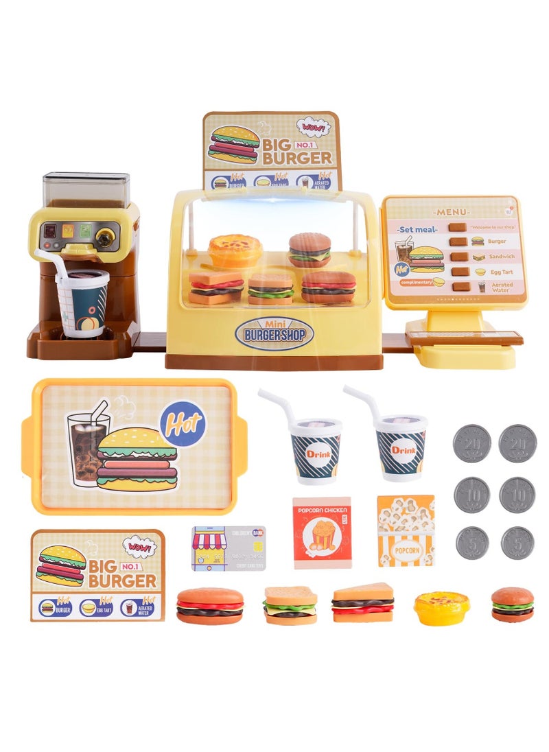 Toy Cash Register for Kids Play Cash Register Toys Play Store with Coffee Machine Hamburger Sandwich Hot Dog Egg Tart Play Money Play Food Pretend Play Set Fast Food Gifts for Girls Boys Kids Ages 3+ - Image 1