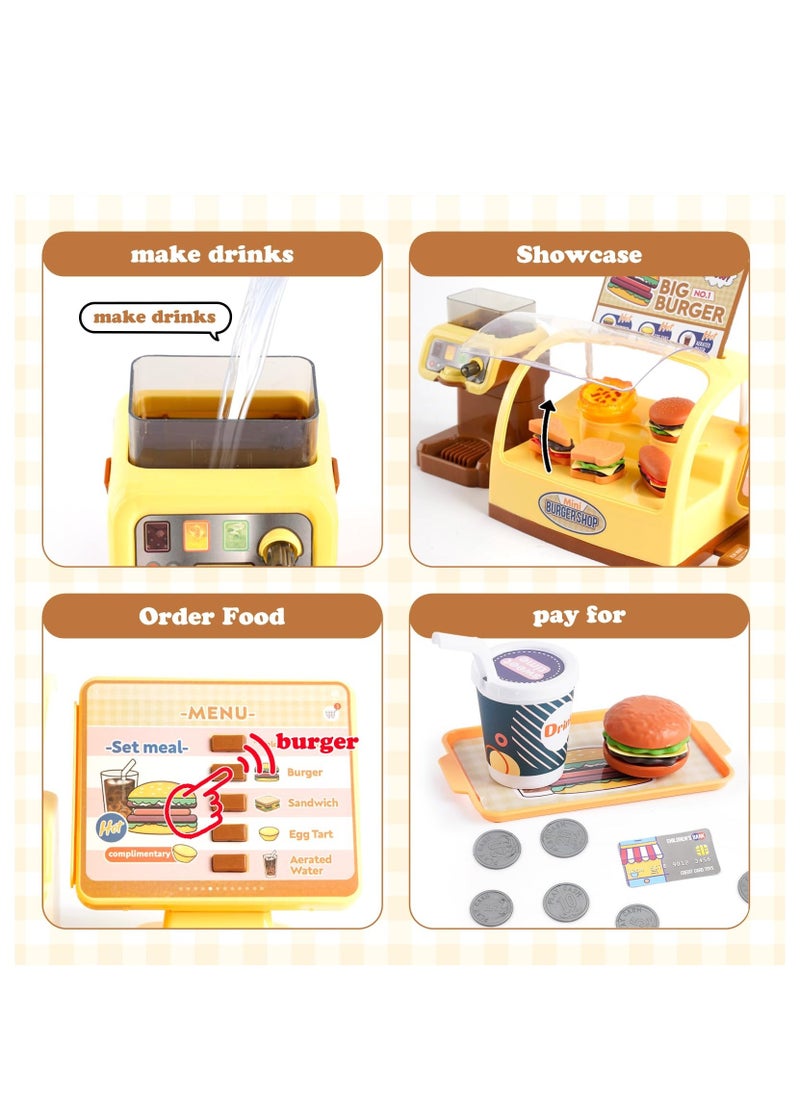 Toy Cash Register for Kids Play Cash Register Toys Play Store with Coffee Machine Hamburger Sandwich Hot Dog Egg Tart Play Money Play Food Pretend Play Set Fast Food Gifts for Girls Boys Kids Ages 3+ - Image 2