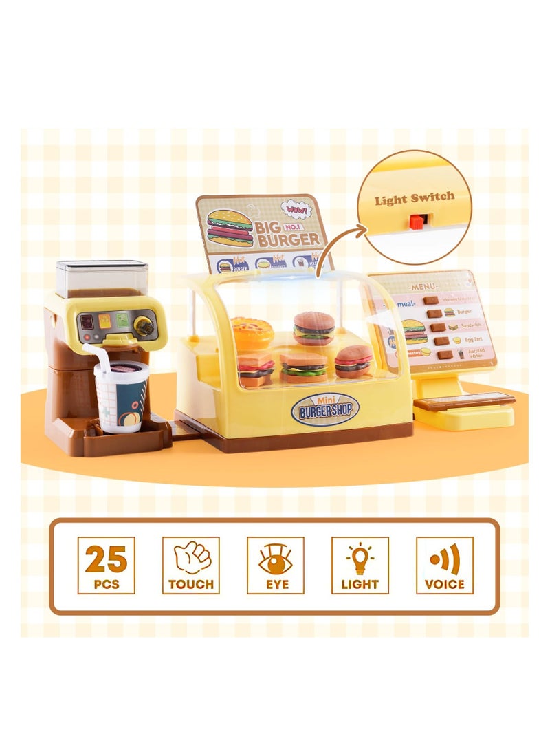 Toy Cash Register for Kids Play Cash Register Toys Play Store with Coffee Machine Hamburger Sandwich Hot Dog Egg Tart Play Money Play Food Pretend Play Set Fast Food Gifts for Girls Boys Kids Ages 3+ - Image 4