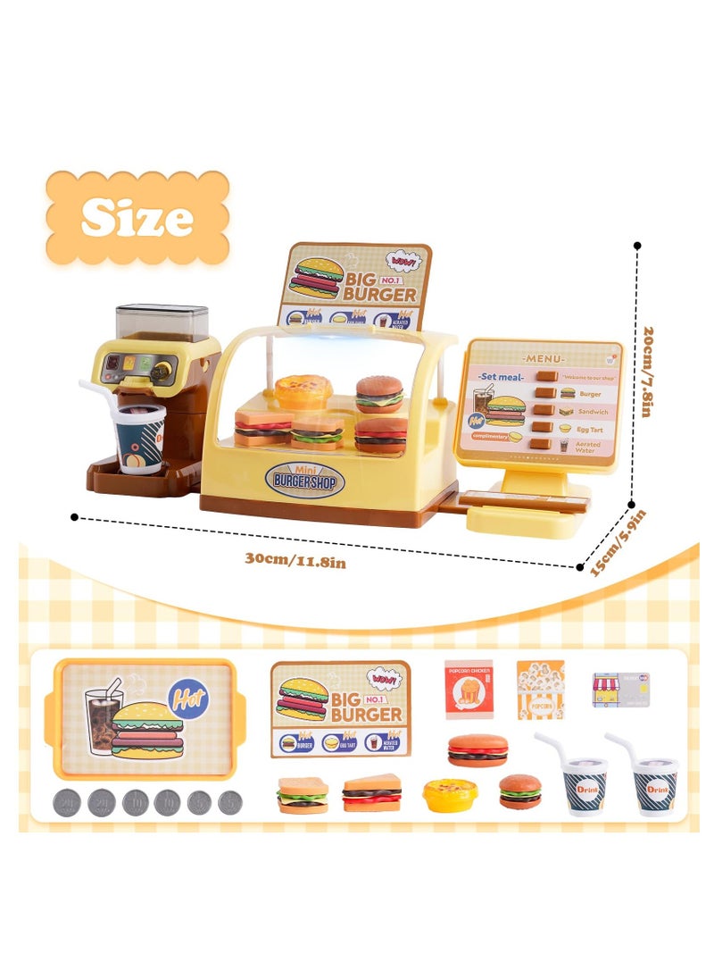 Toy Cash Register for Kids Play Cash Register Toys Play Store with Coffee Machine Hamburger Sandwich Hot Dog Egg Tart Play Money Play Food Pretend Play Set Fast Food Gifts for Girls Boys Kids Ages 3+ - Image 3