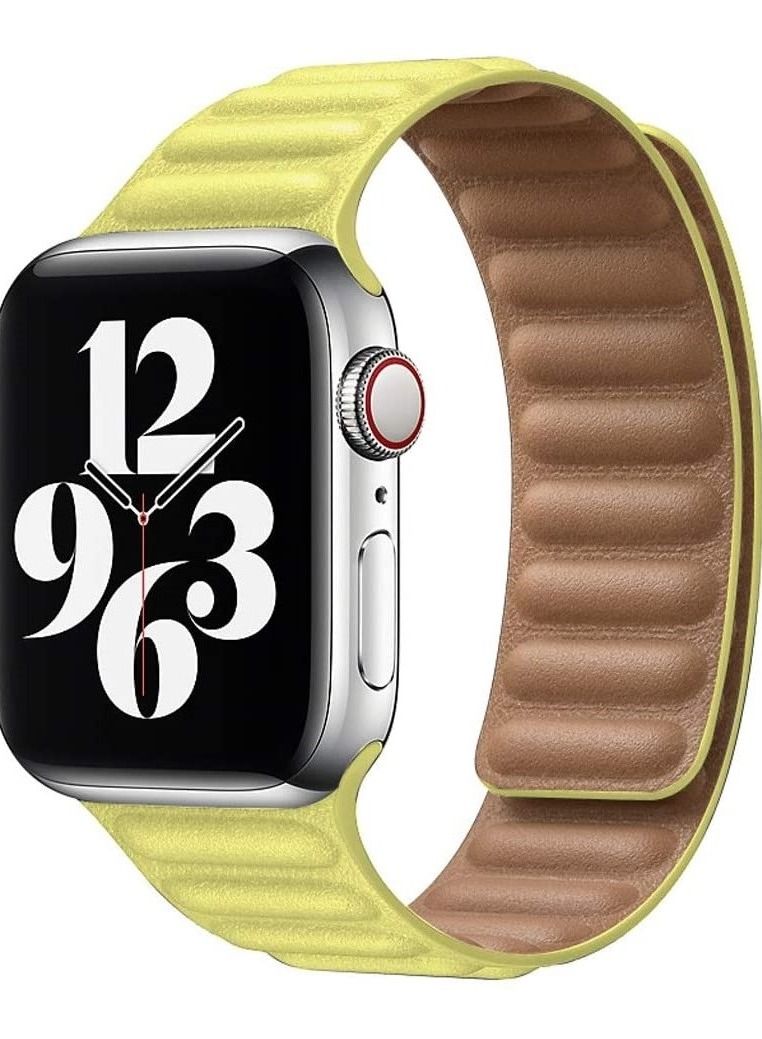 Leather Strap for Apple Watch 42mm/44mm, Adjustable Genuine Leather Loop Wristband with Strong Magnetic Closure for Apple Watch Series 1,2,3,4,5,6,SE,(Light Yellow) - Image 1