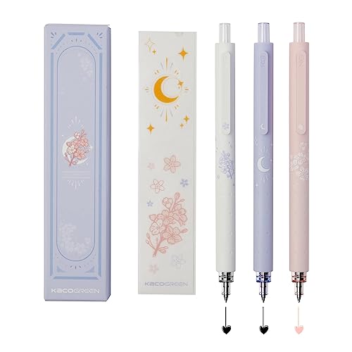 KaCo Gel Pens Cute Stationery 3 Pieces 0.5mm Fine Point, Quick Drying Pens for Journaling Aesthetic Office Supplies, 2 Black Ink and 1 Coral Ink - Image 1