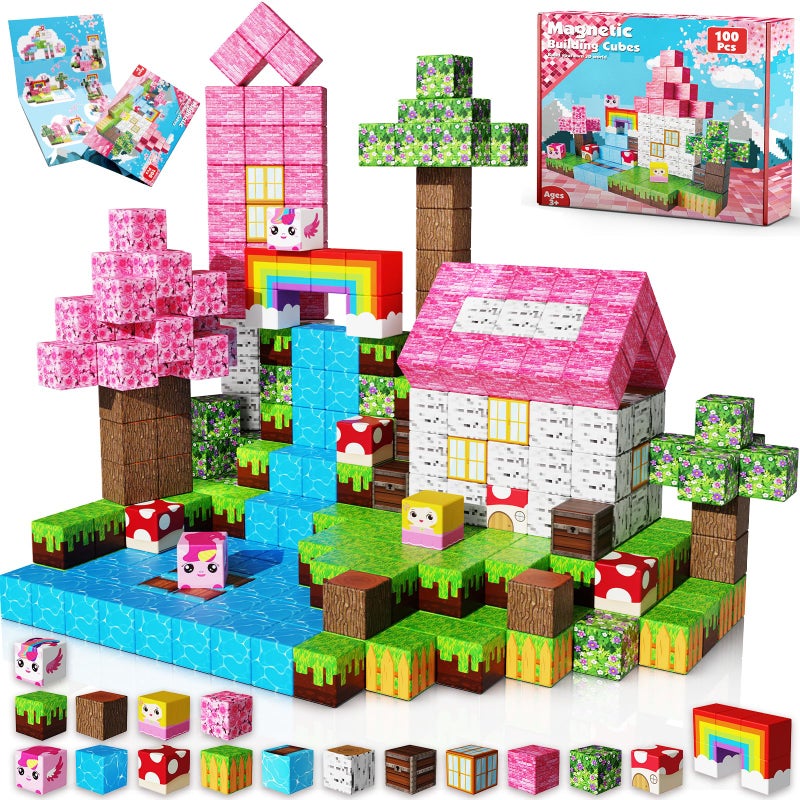 Goody King Magnetic Blocks|100PCS Magnetic Building Cubes,Unicorn Magnet Cubes for Kids Age 3 4 5 6 7 8 9 10, STEM Montessori Stacking Toy, Sensory Tiles Building Christmas - Image 1
