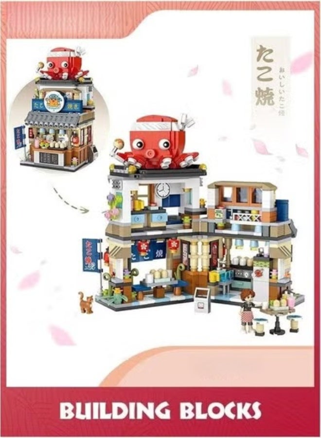 EETU Building Blocks Toys,Japanese Street View Takoyaki Shop,722Pcs Mini Bricks Model Set Toy,Creative DIY Simulation Architecture, Particle Construction STEM Toy - Image 4