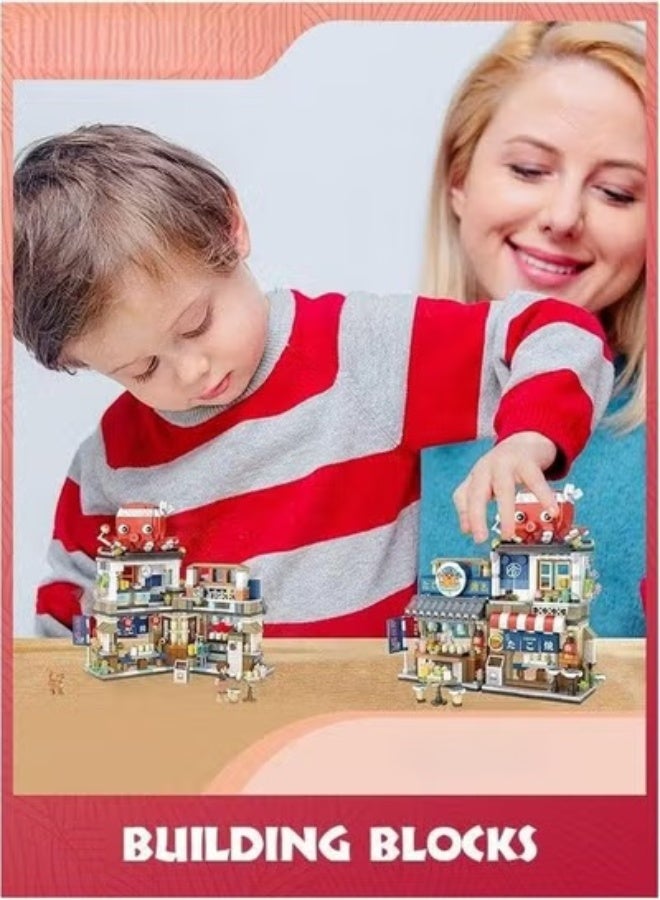 EETU Building Blocks Toys,Japanese Street View Takoyaki Shop,722Pcs Mini Bricks Model Set Toy,Creative DIY Simulation Architecture, Particle Construction STEM Toy - Image 3