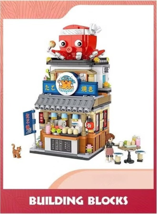 EETU Building Blocks Toys,Japanese Street View Takoyaki Shop,722Pcs Mini Bricks Model Set Toy,Creative DIY Simulation Architecture, Particle Construction STEM Toy - Image 5