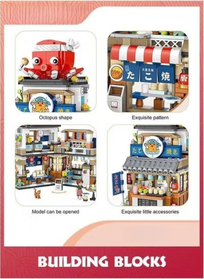 EETU Building Blocks Toys,Japanese Street View Takoyaki Shop,722Pcs Mini Bricks Model Set Toy,Creative DIY Simulation Architecture, Particle Construction STEM Toy - Image 2