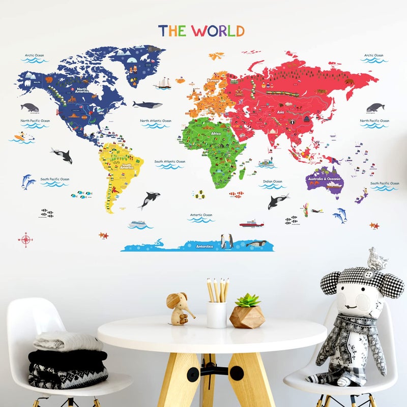 BASHOM BASHOM BS-115 Large Animal Landmarks World Map Wall Decals Educational Stickers for Kids Nursery Bedroom Living Room Classroom Peel Stick Removable Poster mapa Mundi para pared Art  - Image 4