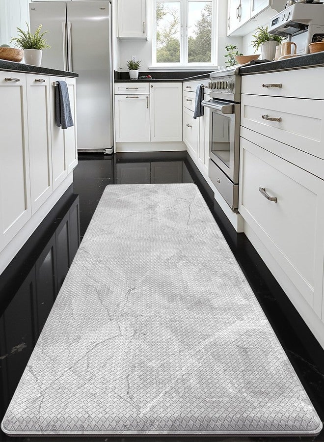 DEXI Kitchen Floor Mats Cushioned Anti Fatigue, 23x59 Large Wide Standing Comfort Runner Rug Waterproof, Marble Memory Foam Padded for Front Sink Laundry, Light Grey - Image 1
