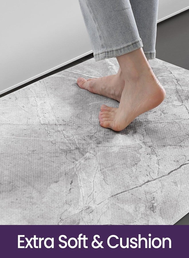 DEXI Kitchen Floor Mats Cushioned Anti Fatigue, 23x59 Large Wide Standing Comfort Runner Rug Waterproof, Marble Memory Foam Padded for Front Sink Laundry, Light Grey - Image 3