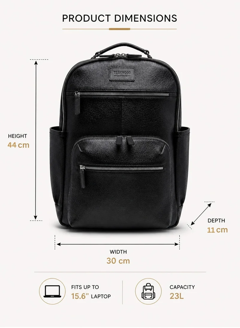 Teakwood black Teakwood Genuine Leather Business Laptop Backpack 23L | Fits up to 15.6" Laptop | Premium Black Office & Travel Backpack for Men & Women | Water-Resistant | Lightweight | Multi-Compartment Durable Design for Men | Best Price UAE