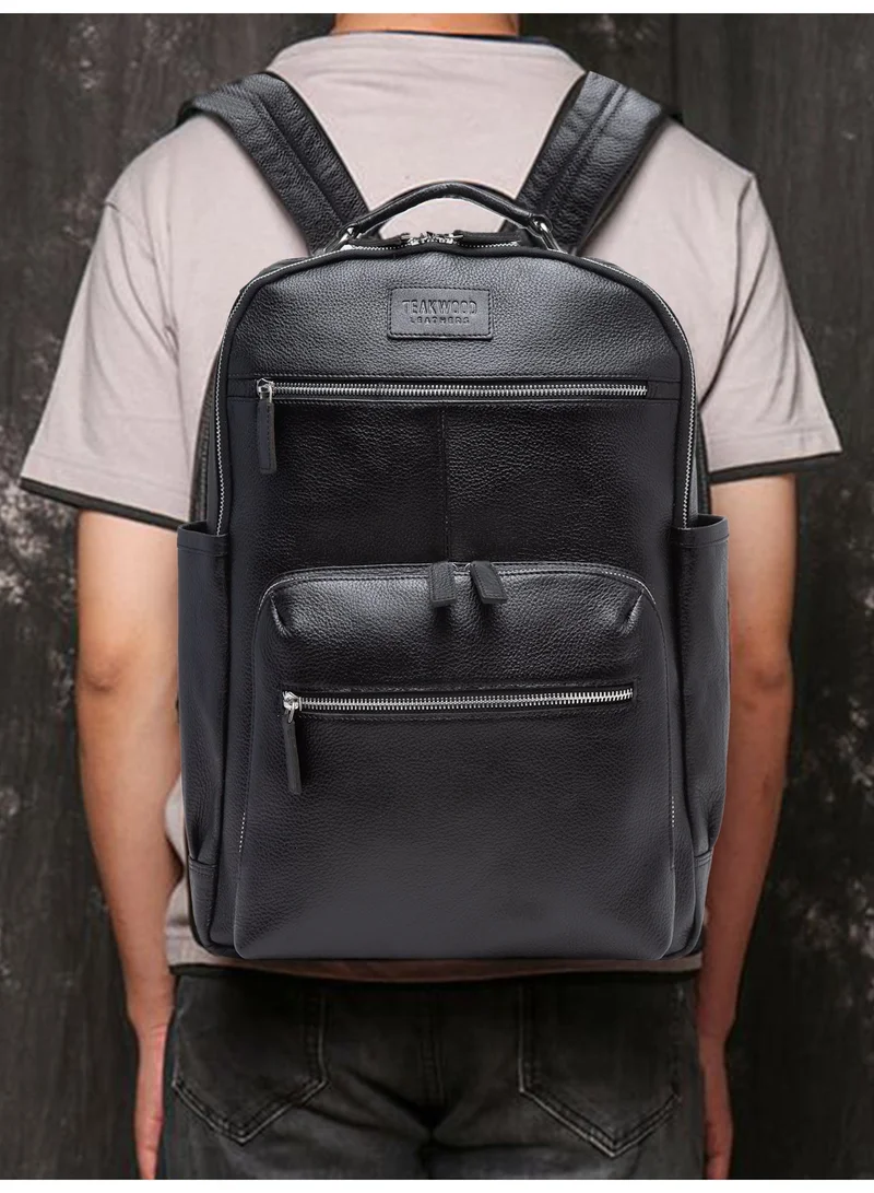 Teakwood black Teakwood Genuine Leather Business Laptop Backpack 23L | Fits up to 15.6" Laptop | Premium Black Office & Travel Backpack for Men & Women | Water-Resistant | Lightweight | Multi-Compartment Durable Design for Men | Best Price UAE