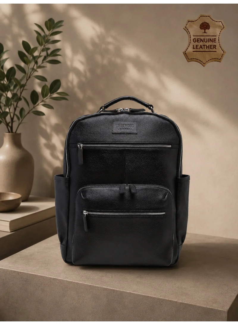 TEAKWOOD Teakwood Genuine Leather Business Laptop Backpack 23L | Fits up to 15.6" Laptop | Premium Black Office & Travel Backpack for Men & Women | Water-Resistant | Lightweight | Multi-Compartment Durable Design