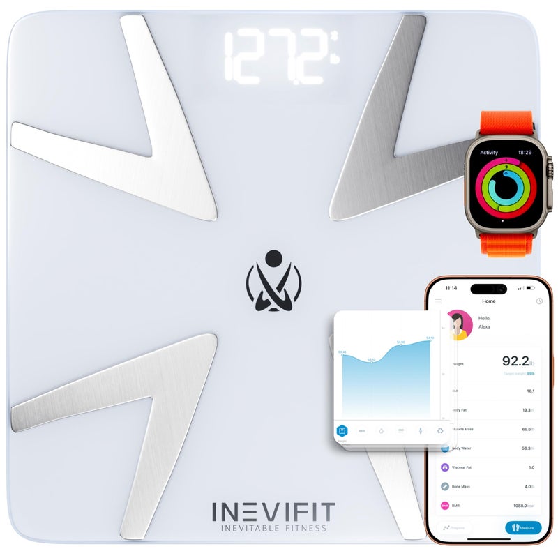 INEVIFIT ميزان الدهون الذكي INEVIFIT دقيق للغاية مع بلوتوث محلل تكوين الجسم الرقمي لقياس الوزن ونسبة الدهون والماء والعضلات ومؤشر كتلة الجسم والدهون الحشوية وكتلة العظام لعدد غير محدود من المستخدمين - Image 3