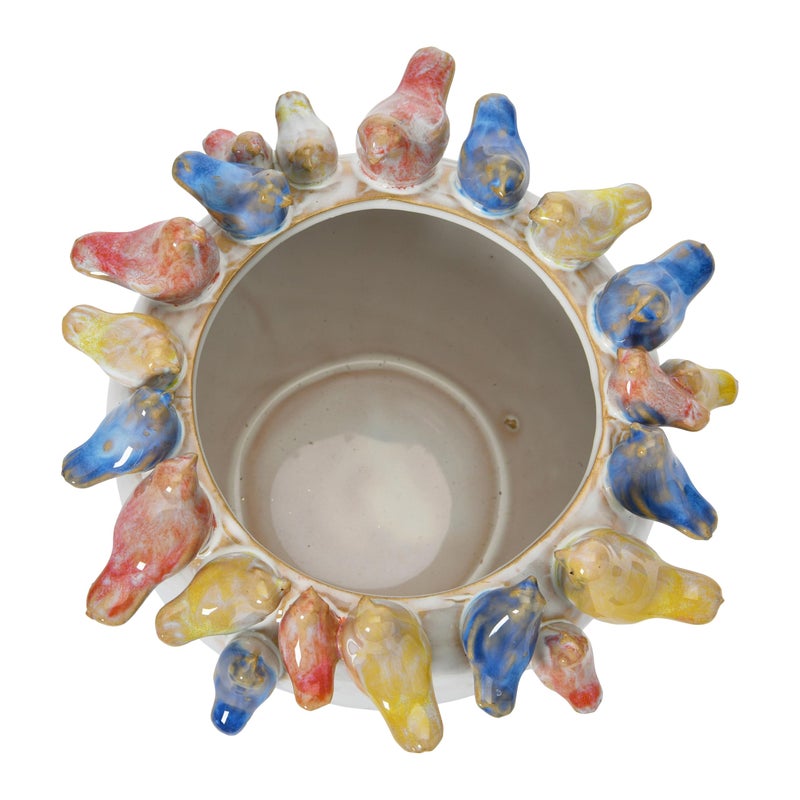 Creative Co-Op Stoneware Planter with Birds on Rim, Reactive Glaze - Image 5