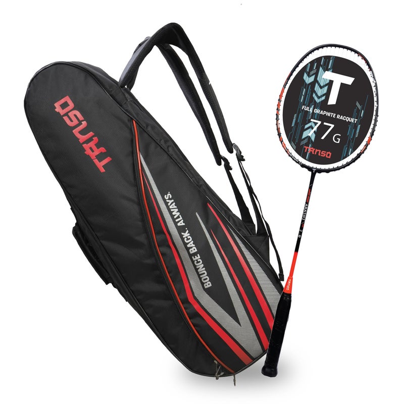 TANSO Arashi 2.0 Full Graphite Ultra Light Weight Carbon Fibre Strung Badminton Racket with T-Blast Badminton Kit Bag (32 Lbs Tension,77 Grams, Strung with Premium Strings) - Image 3