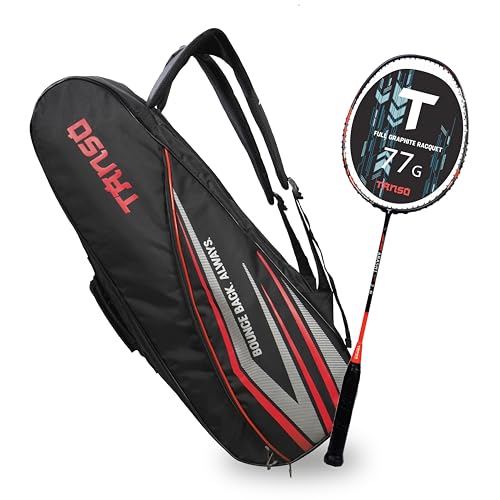 TANSO Arashi 2.0 Full Graphite Ultra Light Weight Carbon Fibre Strung Badminton Racket with T-Blast Badminton Kit Bag (32 Lbs Tension,77 Grams, Strung with Premium Strings) - Image 1