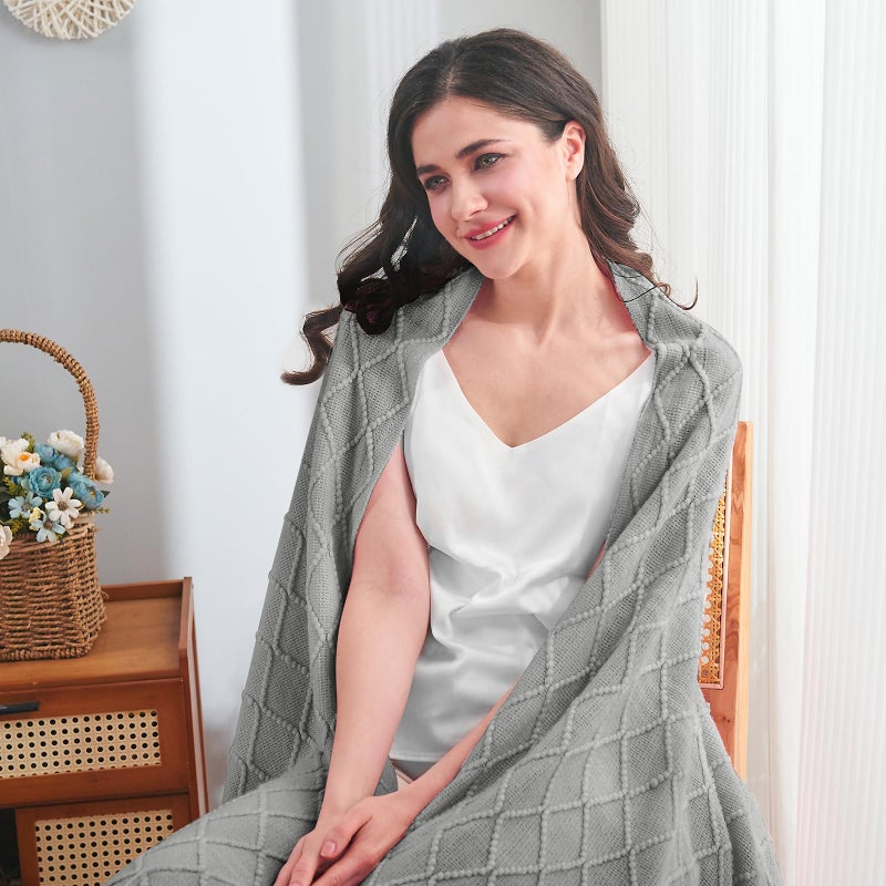 inhand Knitted Throw Blankets for Couch and Bed  Soft Cozy Knit Blanket with Tassel  Light Grey Lightweight Decorative Blankets and Throws  Farmhouse Warm Woven Blanket for Men and Women  50""x60"" - Image 2