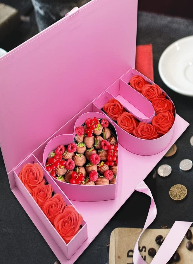 WENPACK Empty Flower Gift Box I Love U Cardboard Letter Shaped Fillable Chocolate Strawberry Candy Packaging (Pink) - Image 2