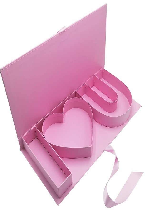 WENPACK Empty Flower Gift Box I Love U Cardboard Letter Shaped Fillable Chocolate Strawberry Candy Packaging (Pink) - Image 1