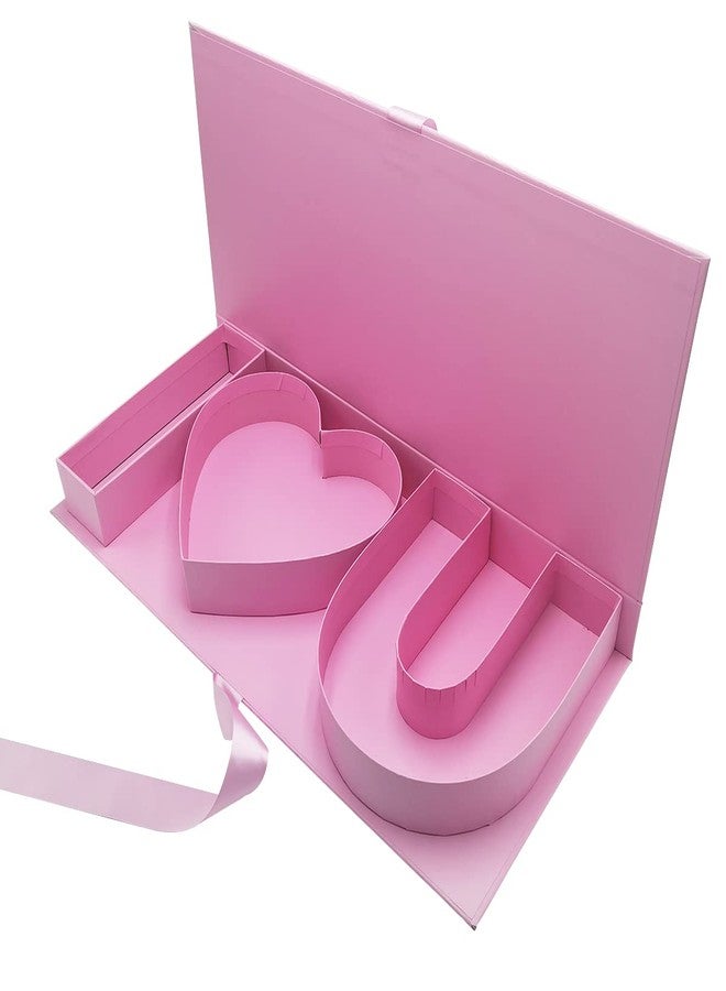 WENPACK Empty Flower Gift Box I Love U Cardboard Letter Shaped Fillable Chocolate Strawberry Candy Packaging (Pink) - Image 3