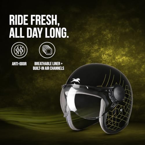 TVS Cruisetown Open Face Helmet � Safe Half Face Helmet for Riders | ISI & DOT Certified | Premium Protection for Men & Women | Comfortable, Durable & Lightweight Design with Visor (Black/XL) - Image 3