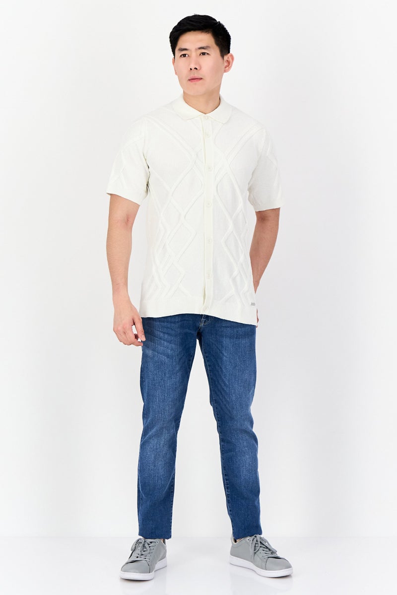 Threadbare Men Regular Fit Textured Short Sleeve Casual Shirt, Off White - Image 4