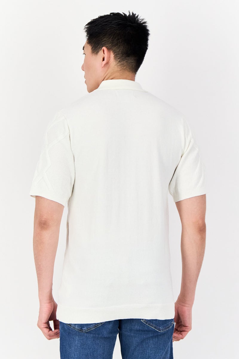 Threadbare Men Regular Fit Textured Short Sleeve Casual Shirt, Off White - Image 3