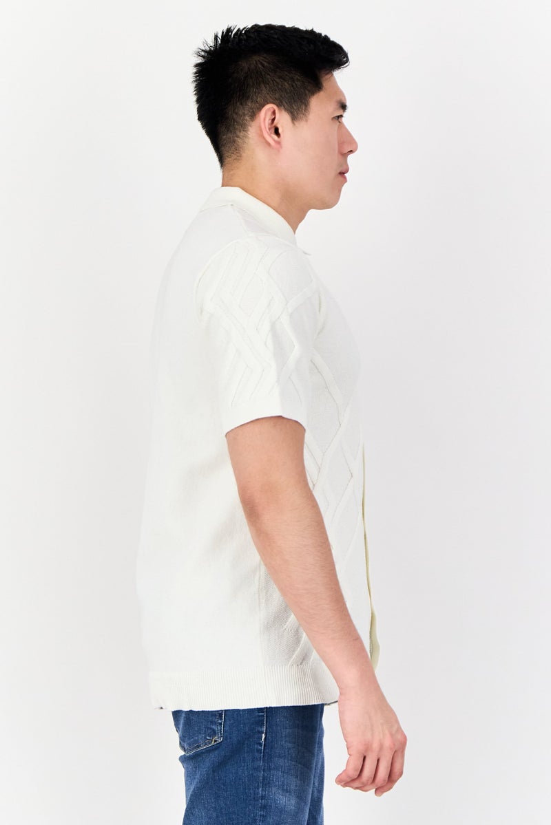 Threadbare Men Regular Fit Textured Short Sleeve Casual Shirt, Off White - Image 2