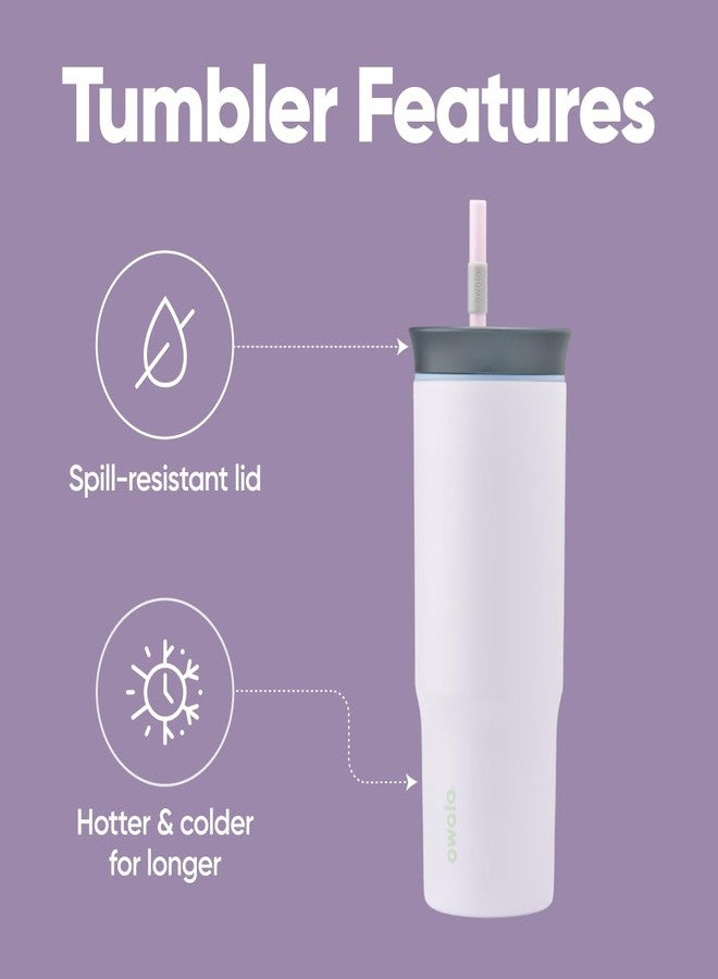 Owala Stainless Steel Triple Layer Insulated Travel Tumbler with Spill Resistant Lid and Straw, BPA Free, 24 oz, Grey/Purple (Bunny Hop) - Image 3