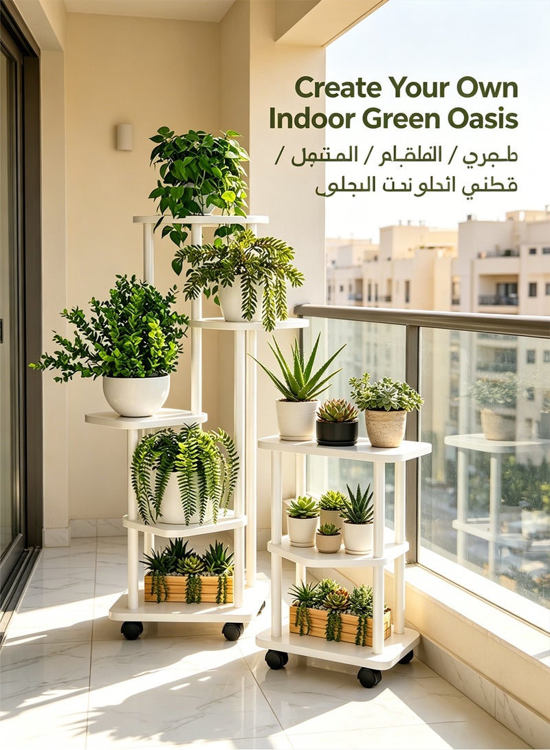 باور حامل نباتات معدني متحرك بخمسة مستويات للاستخدام الداخلي والخارجي، رف متعدد الطبقات لأواني الزهور مزود بعجلات، رف زاوية موفر للمساحة لغرفة المعيشة والشرفة والحديقة والفناء، مصمم لتحمل الأحمال الثقيلة - Image 5
