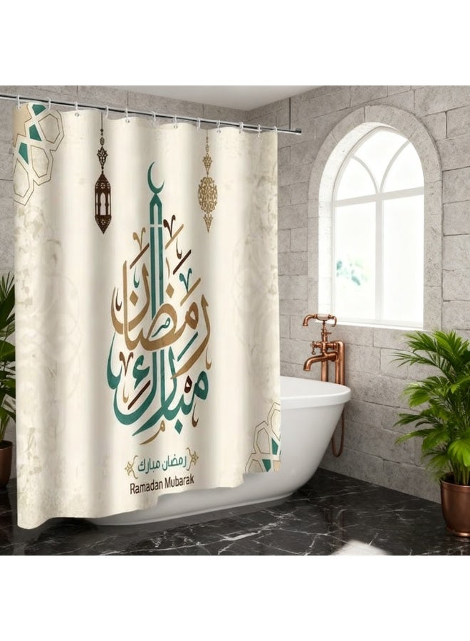 general Ramadan Mubarak Waterproof Shower Curtain 180*230cm/70.9*90.6in - Mildew Resistant Bathroom Dry & Wet Separation Partition, Home Bathroom Decor - Image 2