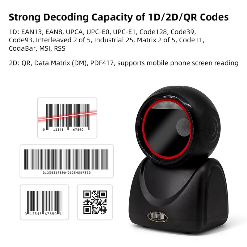 1D 2D QR Desktop Wired Barcode Scanner High-speed  Platform Hands-Free Automatic Sense Reader USB Port Plug&Play Compatible with Window Android System Image CMOS Sensor Suitable for Supermarket - Image 2