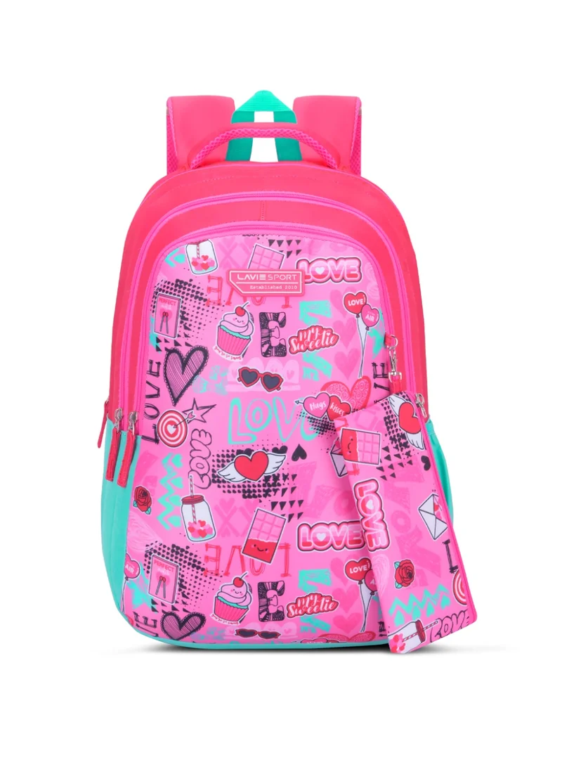 Sport 36L Valentine Backpack | 19 inches | Laptop Compatiable | Pencil Pouch |(Pink)