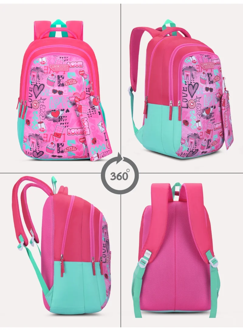 Lavie Sport 36L Valentine Backpack | 19 inches | Laptop Compatiable | Pencil Pouch |(Pink)