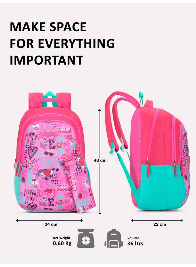 Lavie  Sport 36L Valentine Backpack | 19 inches | Laptop Compatiable | Pencil Pouch |(Pink) for Women | Best Price UAE