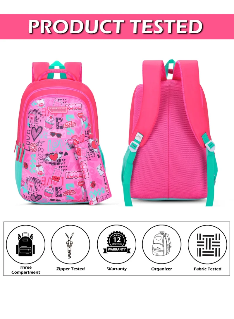 Lavie  Sport 36L Valentine Backpack | 19 inches | Laptop Compatiable | Pencil Pouch |(Pink) for Women | Best Price UAE