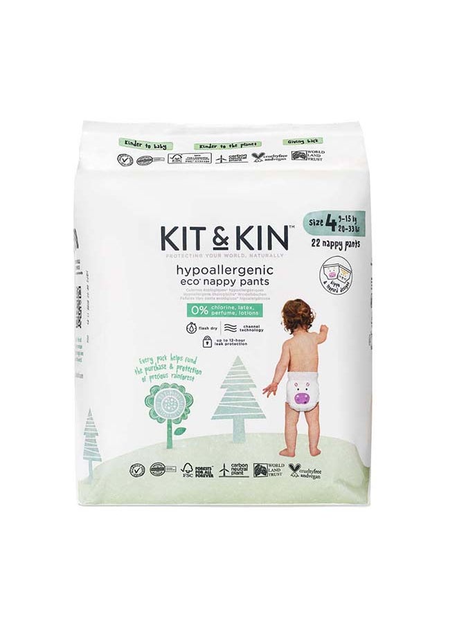 Kit & Kin - Kit & Kin Eco Friendly Baby Diaper | Pull Ups Diaper Pants Sizes 4 | Hypoallergenic Flash Dry Disposable Diapers (Size 4, Pack of 22) - Image 1