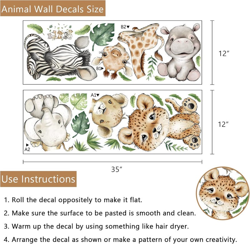 BPA Watercolor Baby Safari Animals Wall Decals - Image 2