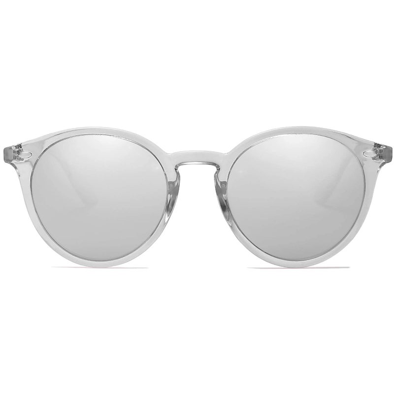 SOJOS Retro Round Polarized Sunglasses for Women Men Classic Vintage Sunnies SJ2069, Clear Grey/Silver Mirrored - Image 1