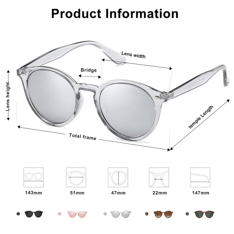 SOJOS Retro Round Polarized Sunglasses for Women Men Classic Vintage Sunnies SJ2069, Clear Grey/Silver Mirrored - Image 4