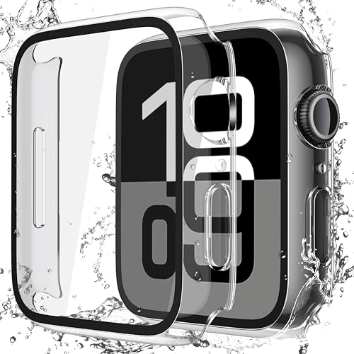 Misxi [2 Pack] Waterproof Hard Case with Tempered Glass Compatible with Apple Watch Series 11 (2025) Series 10 42mm, Ultra-Thin Anti-Fall Cover for iWatch Screen Protector, Crystal Transparent - Image 1