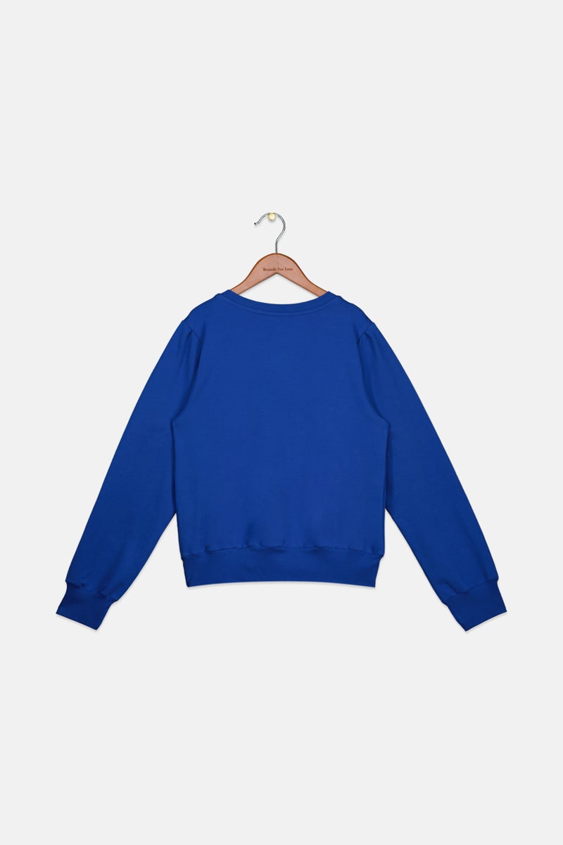 Tchibo Kids Girl Round Neck Long Sleeve Plain Sweatshirts, Blue - Image 2