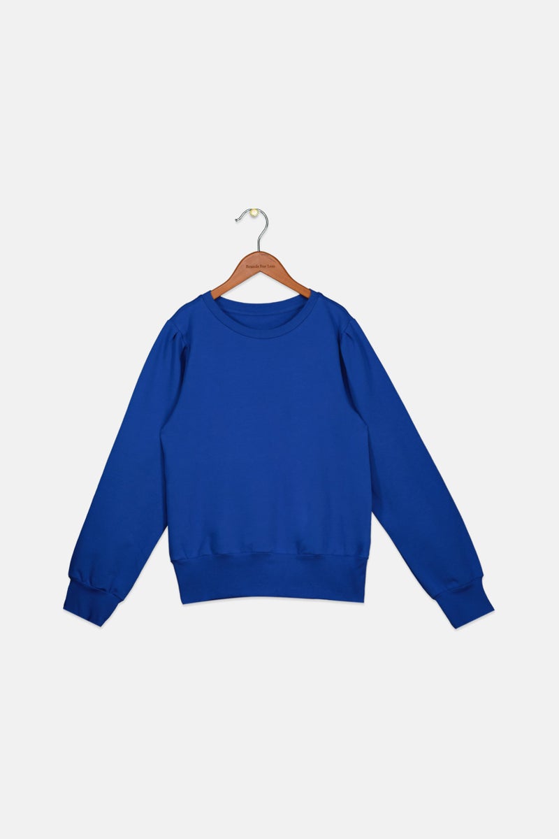 Tchibo Kids Girl Round Neck Long Sleeve Plain Sweatshirts, Blue - Image 1