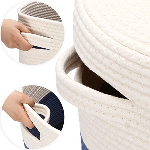 Sea Team Large Size Cotton Rope Woven Storage Basket with Lid, Lidded Laundry Hamper with Handles, Fabric Bucket with Cover, Clothes Toys Organizer for Kid's Room, 16 x 20 inches, White & Lavender - Image 5